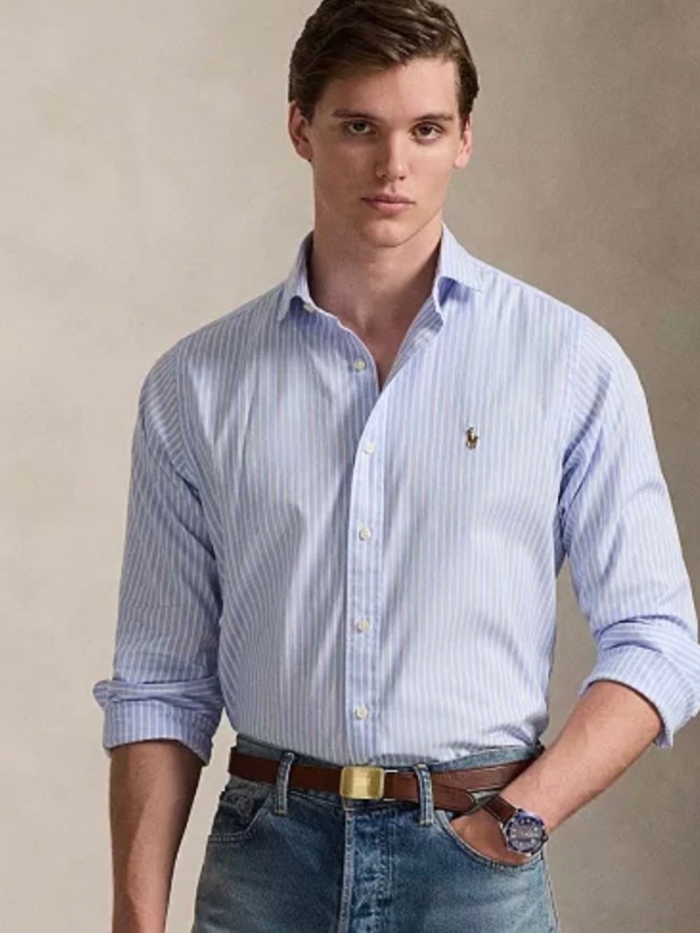 NEW MENS POLO RALPH LAUREN PINPOINT OXFORD BUTTON DOWN SHIRT XXL BLUE WHITE